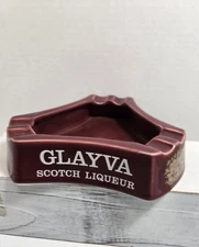 VTG GLAYVA SCOTCH WHISKEY BURGANCY CERAMIC 8" TRIANGULAR ASHTRAY