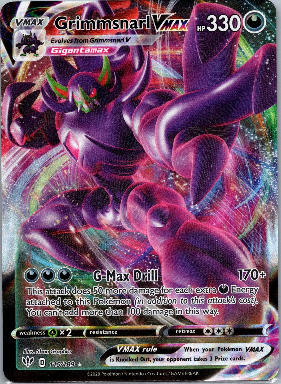 Grimmsnarl VMAX Holo Ultra Rare SWSH03: Darkness Ablaze 115/189 NM