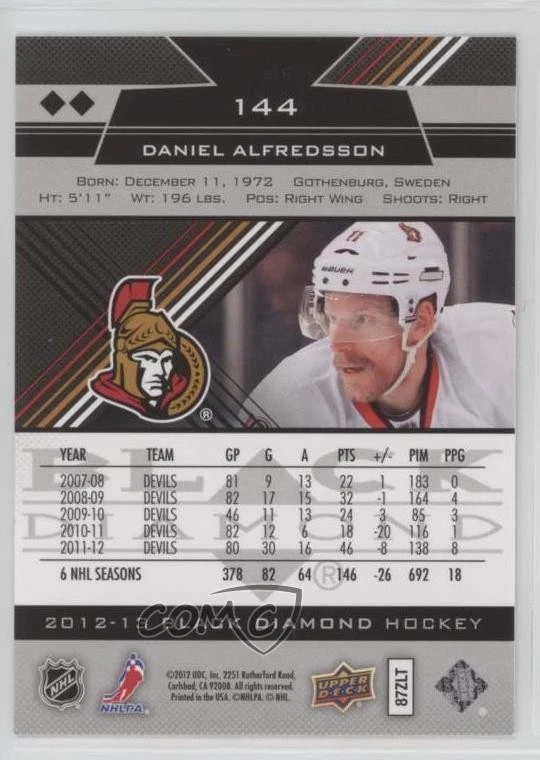 2012-13 Upper Deck Black Diamond Double Diamond Daniel Alfredsson #144 HOF - Image 2 of 2