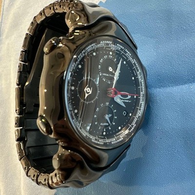 OAKLEY GMT Triple Calendar schwarzes Zifferblatt schwarzes Edelstahl Herrenuh...