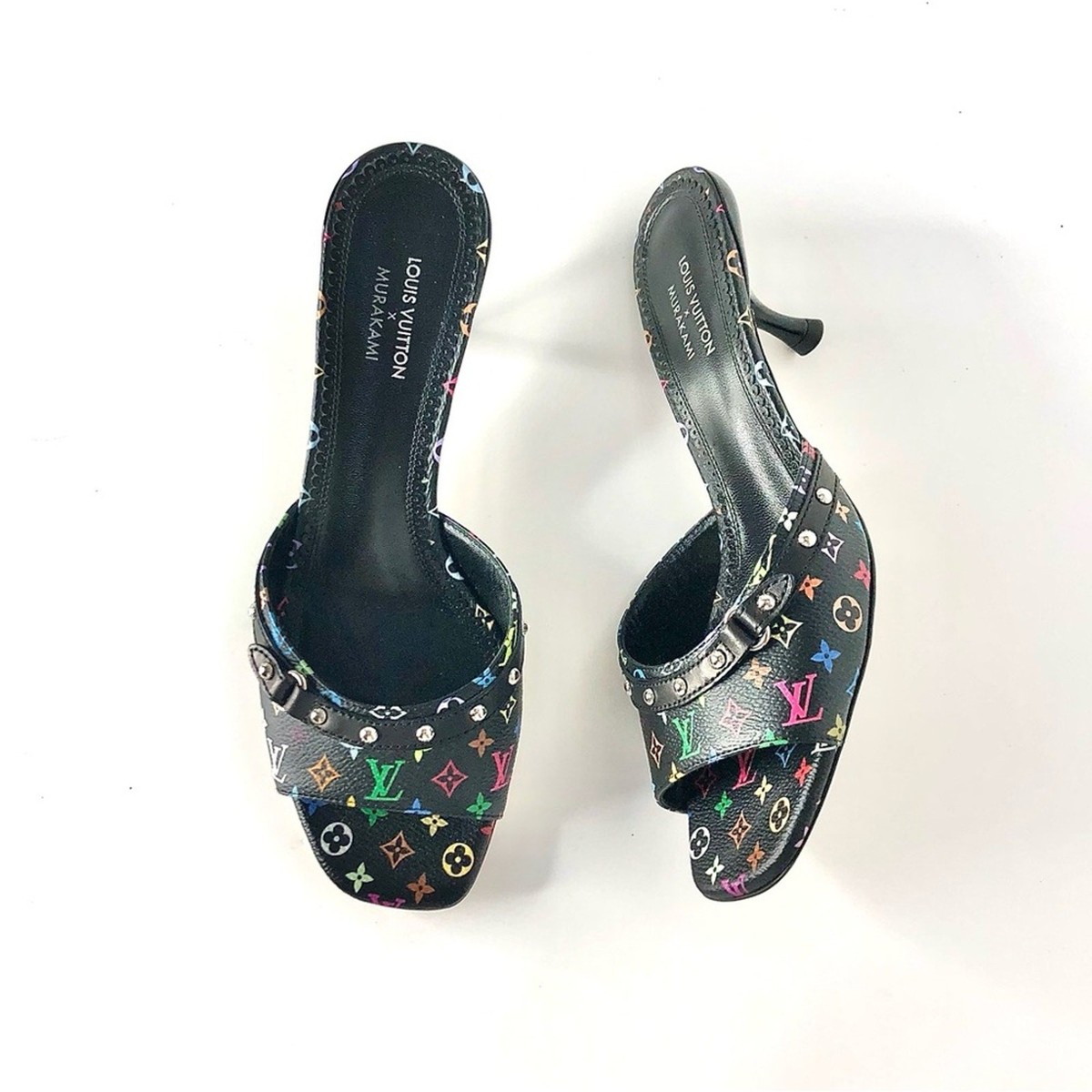 ★ルイヴィトン　ミュール Louis Vuitton x Murakami Logo Multicolored Slip On Kitten Heel