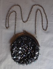 Vintage Beaded Evening Bag Clutch Purse, Iridescent Gray Beads Teardrops Sequins
