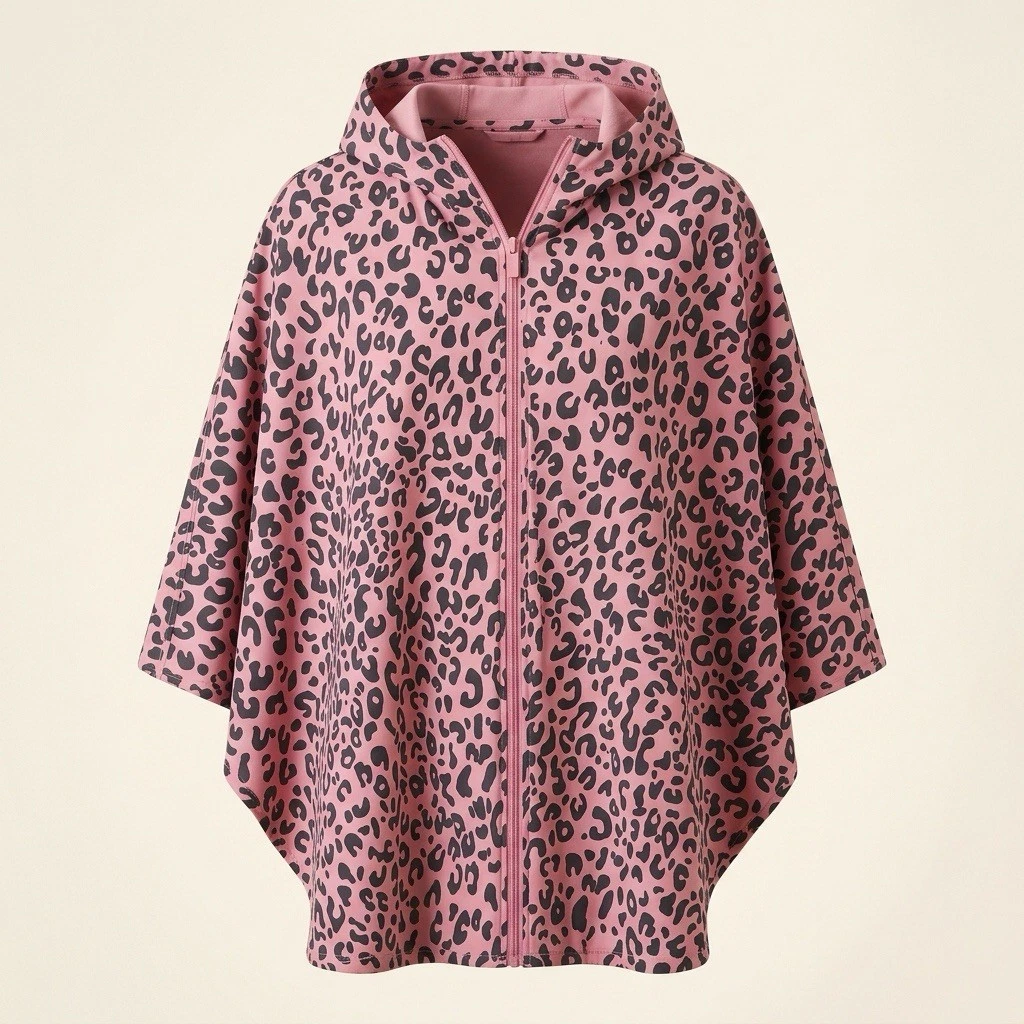 Centigrade Women's Pink Leopard Animal Print Hooded Poncho Jacket L