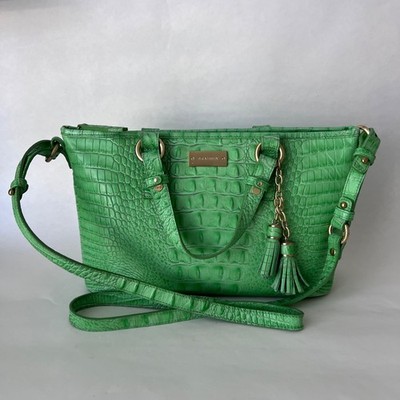 Brahmin Croco Embossed Mini Asher Handbag Purse Lime Green Melbourne Leather
