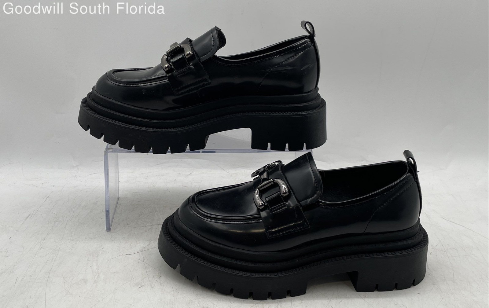 Madden Girl Womens G Malone Black Chunky Platform Slip-On Loafer Shoes Size 5.5M