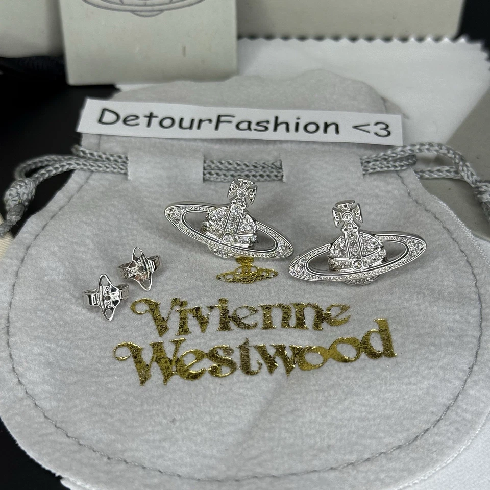 Pendientes Vivienne Westwood Plata Mini Bajor Relieve Planeta Orbe Nuevos Con Caja Foto 2 de 4