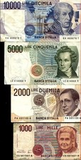 Italy 10000 to 1000  Lire 1990 Banknotes Set  US Seller