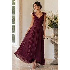 Morilee Burgundy Chiffon Lace Back Formal Dress 6 Bridesmaid Gown Evening Dress
