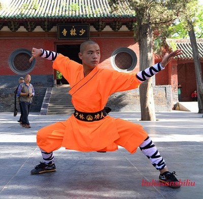 Orange Shaolin Monk Uniform Kung Fu Suit Tai Chi Martial Art Clothes Set Uniform