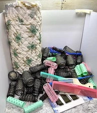 Vintage Mesh Wire Brush Hair Rollers Curlers, Clip Rollers, Combs Brushes Pins