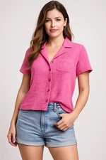 Sincerely Jules Pink Gauze Slub Knit Button Front Blouse XS • Beach Coastal 