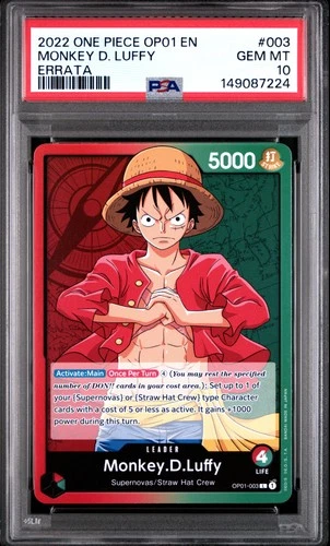 2022 ONE PIECE OP01-ROMANCE DAWN ERRATA #003 MONKEY D. LUFFY PSA 10