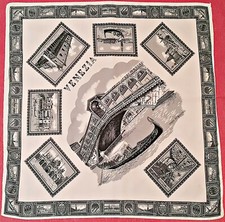 SCARF ITALY VINTAGE SOUVENIR VENEZIA VENICE HISTORICAL LANDMARKS WHITE 30"SQUARE