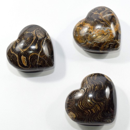 Pair 2.2" Stromatolite Puffy Hearts Natural Crystal Polished Mineral Stone Peru - Picture 5 of 6