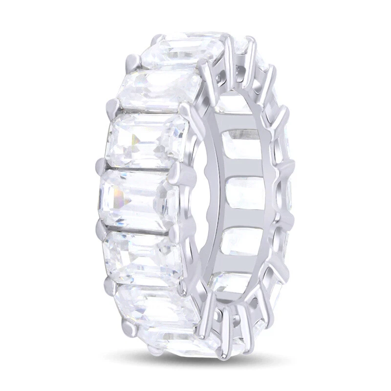 Anel Eternity corte esmeralda zircônia cúbica folheado a ouro 14K - Imagem 4 de 4