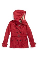 NWT 375 BURBERRY Grangemoore Hooded Trench Coat 14 YR BIG GIRLS Dark Crimson
