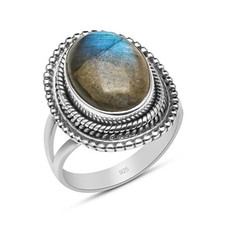 Natural Labradorite Gemstone Solid 925 Sterling Silver Ring Gift Idea For Her