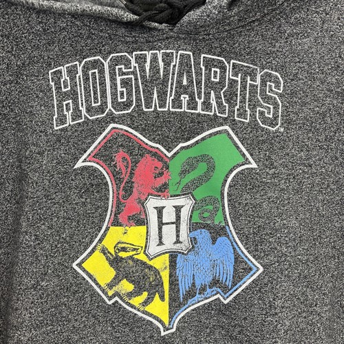 Harry Potter Hoodie Sweatshirt Mens Large Gray Pullover Hogwarts House Crest VGC - Picture 2 of 12