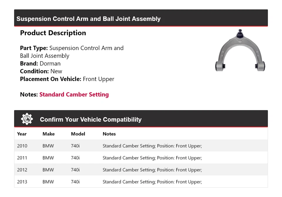 Передний верхний шарнир рычага управления в сборе для BMW 740i Dorman 2010-2013 годов выпуска - Изображение 2 из 4