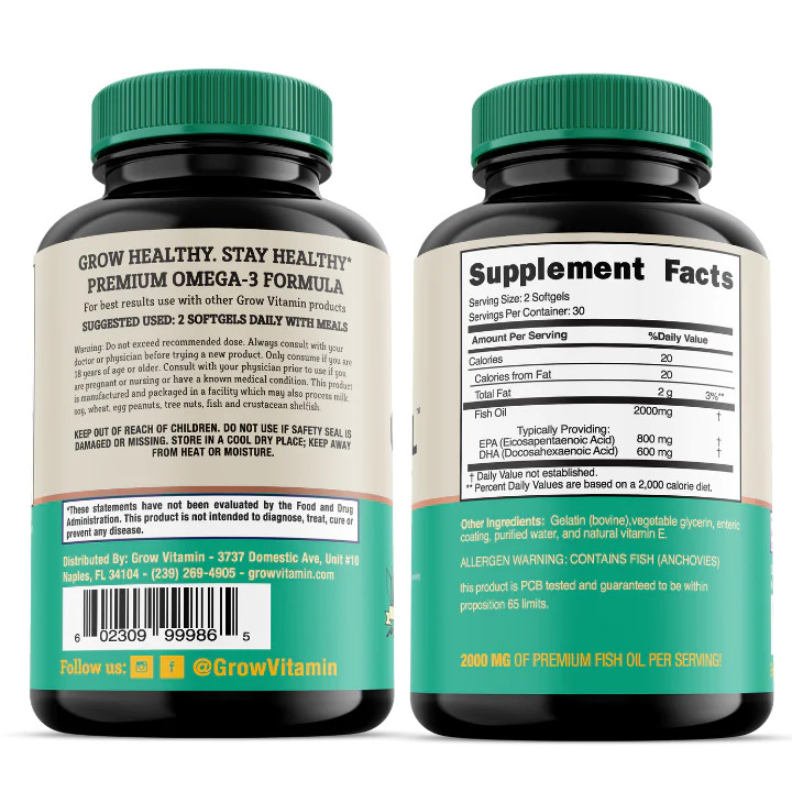 Tobias Omega 3 Fish Oil, 800 mg EPA 600 mg DHA Omega 3 Supplement, GMO-FREE