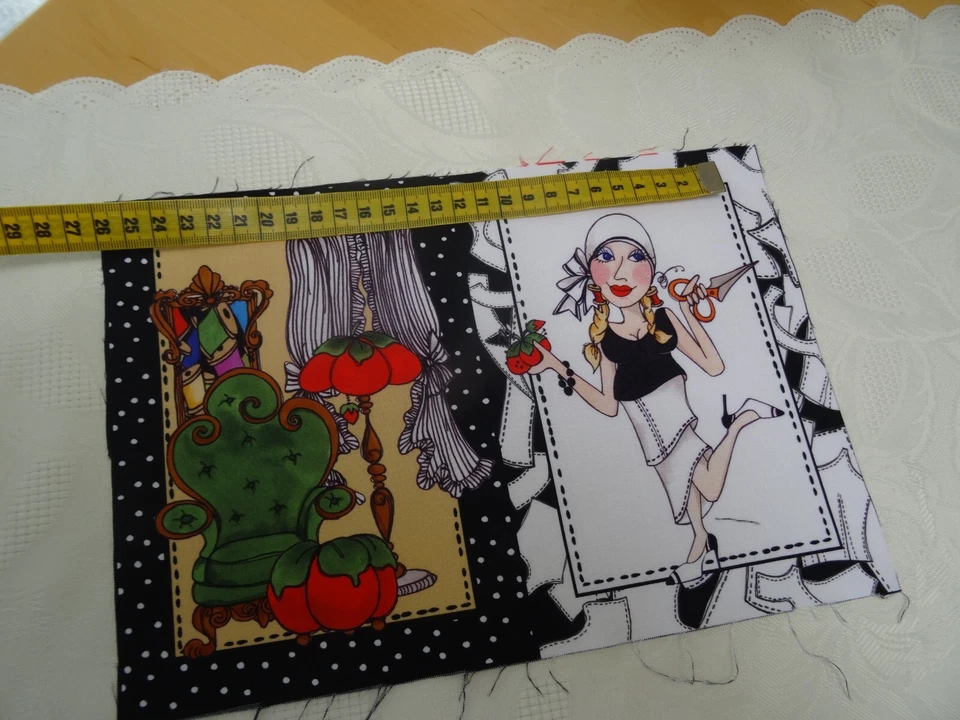 Schöner Stoff 2 x Panel L. FRAUEN Baumwolle Stoffrest 19cm x 28cm Basteln DIY - Bild 3 von 3