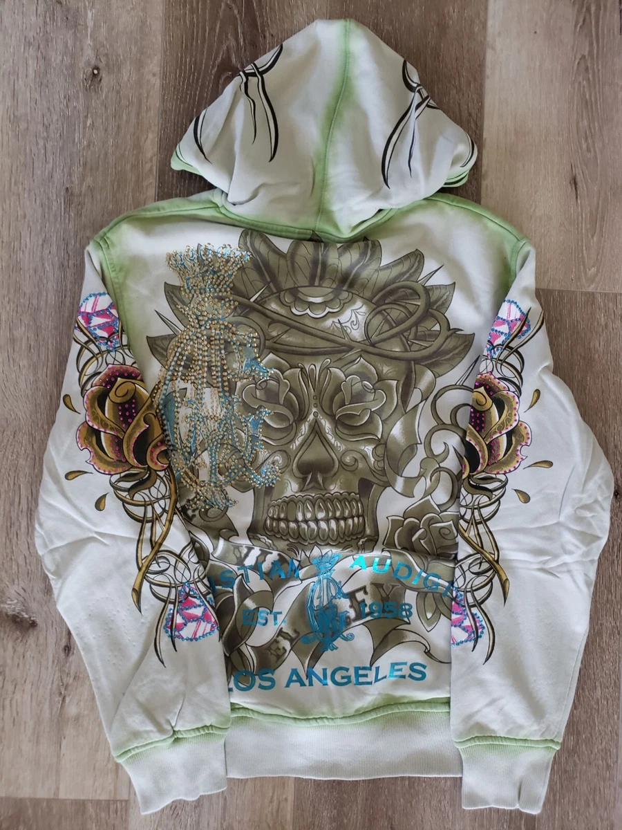 Christian Audigier & Ed Hardy Men Vintage Hoodie VIF EL REY Cream