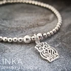 925 Sterling Silver stretch beaded Stacking Bracelet with an Owl charm By INKA