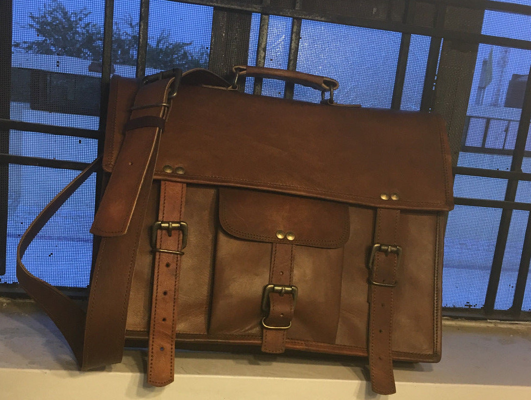 Old Look Grande Cuero Mensajero Cartera Hombro Laptop Bolso Maletín Oficina
