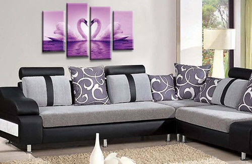 Framed Love Swans Wall Art Grey Black Pink White Split Heart Canvas Print Set 5 - Picture 6 of 25