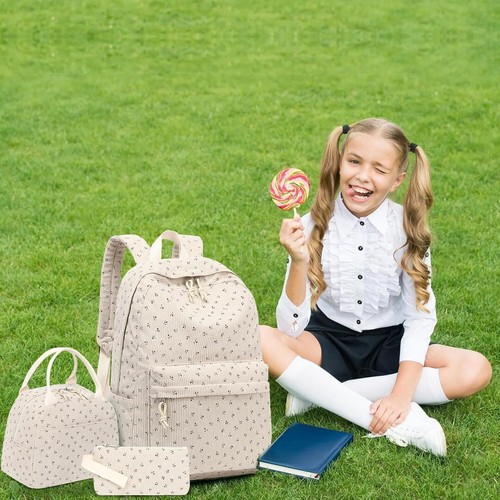 Chic Black Floret School Backpack and Insulated Lunch Bag Set for Students - Picture 11 of 11