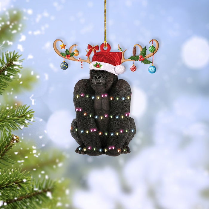Gorilla Christmas Ornament, Gorilla Reindeer Ornament, Gorilla