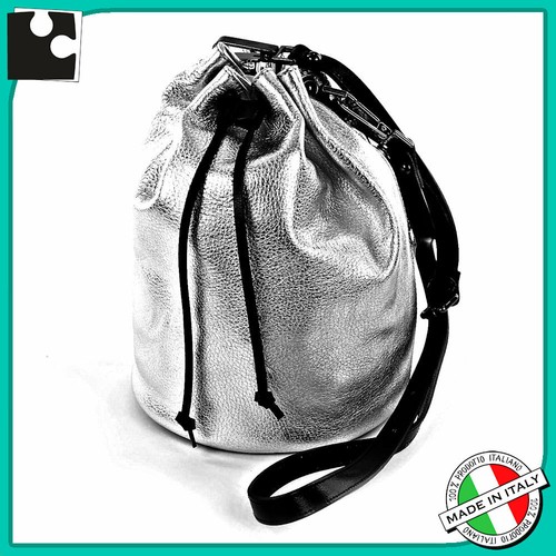 shopper laminata in pelle morbida argento vera pelle made in italy