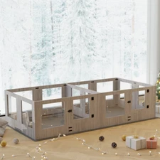 XL 14/8 Panels Dog Whelping Box Tempered Glass Safe Pet Playpen with Rails & Mat