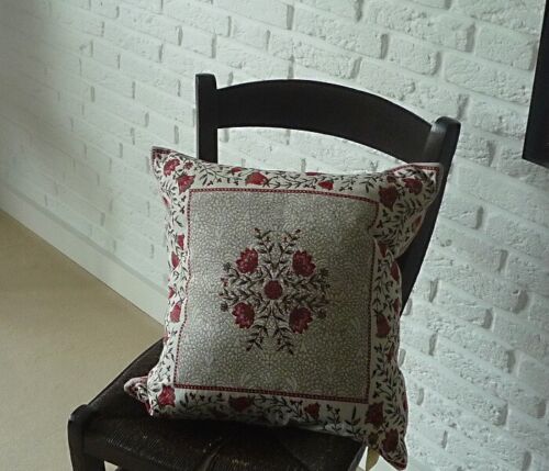 Provence Jacquard Tapestry Pillow Case Cream Red 45x45 CM Flower France - Picture 4 of 7