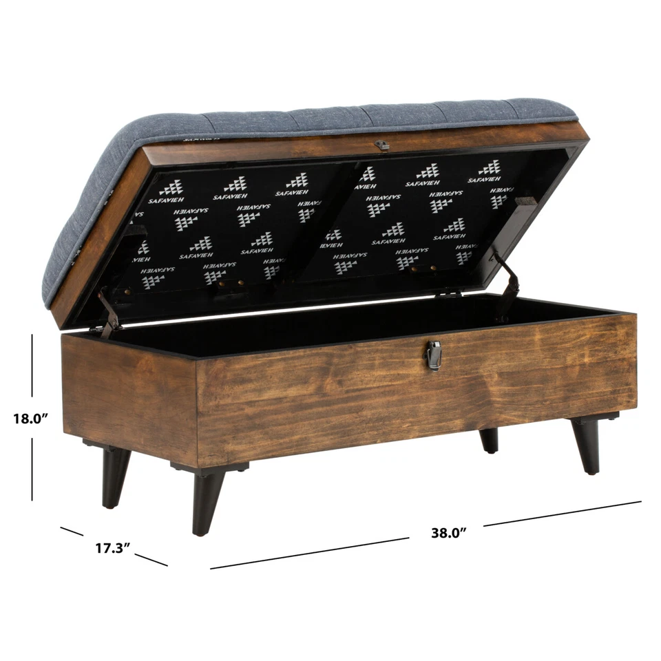 Otomana de cóctel acolchada SAFAVIEH Liam | Azul marino/roble oscuro | Foto 4 de 4