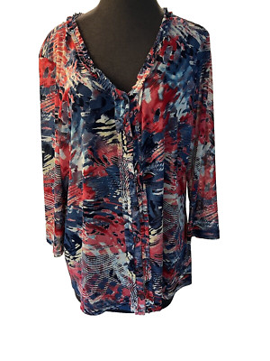 Conrad C Blur Red Floral Blouse Light & Flowy Womens size XL