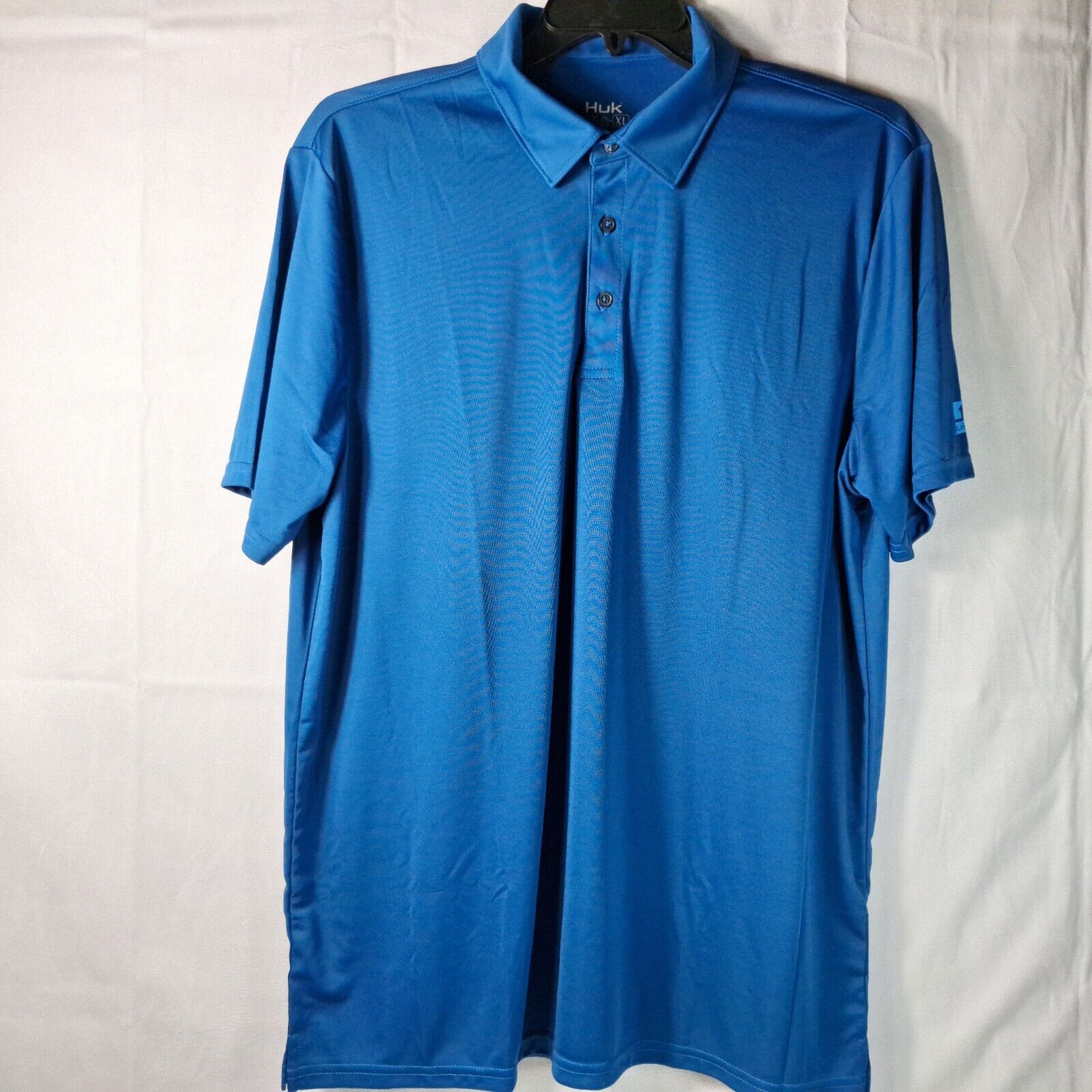HUK Polo Shirt Mens Sz XL Blue Short Sleeve Fishing Camping Hunting Outdoor