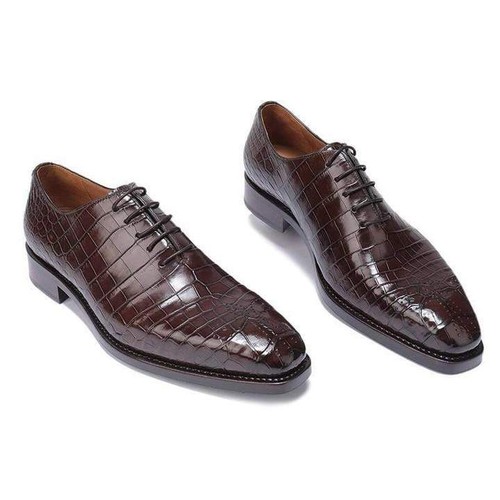 Handmade Mens Brown Crocodile Patterned 