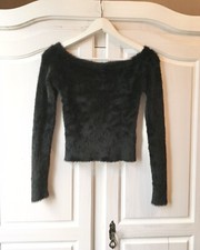 Carmen Schulterfrei Teddy H&M offshoulder Pullover Kunstfell Fake-fur M Crop