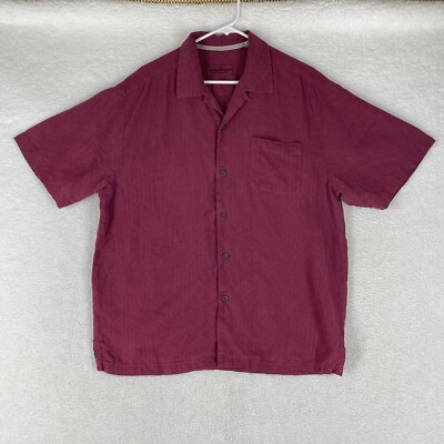 Tommy Bahama Shirt Mens L Pink Silk Loop Collar Jacquard Short Sleeve Button Up