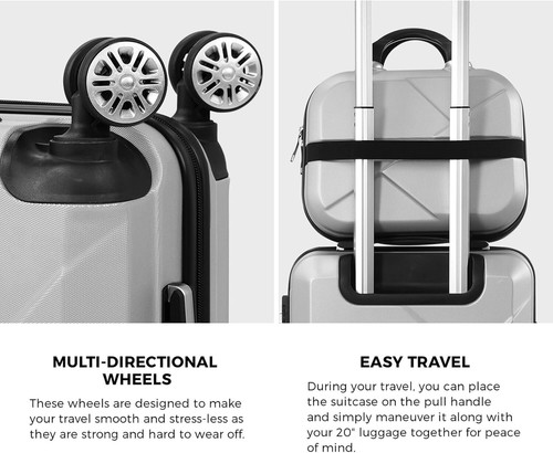 2Pcs Luggage Set with Trolley Bag Travel Suitcase Luggage Set Silver - Picture 15 of 18