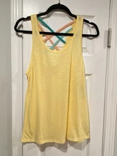 NWT Marika Size M Yellow Criss Cross Open Back Strap Scoop Neck Tank Top