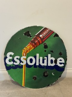 Original Enamel Sign Advertising Esso Lube. Vintage Pictorial Oil/Bottle Sign.