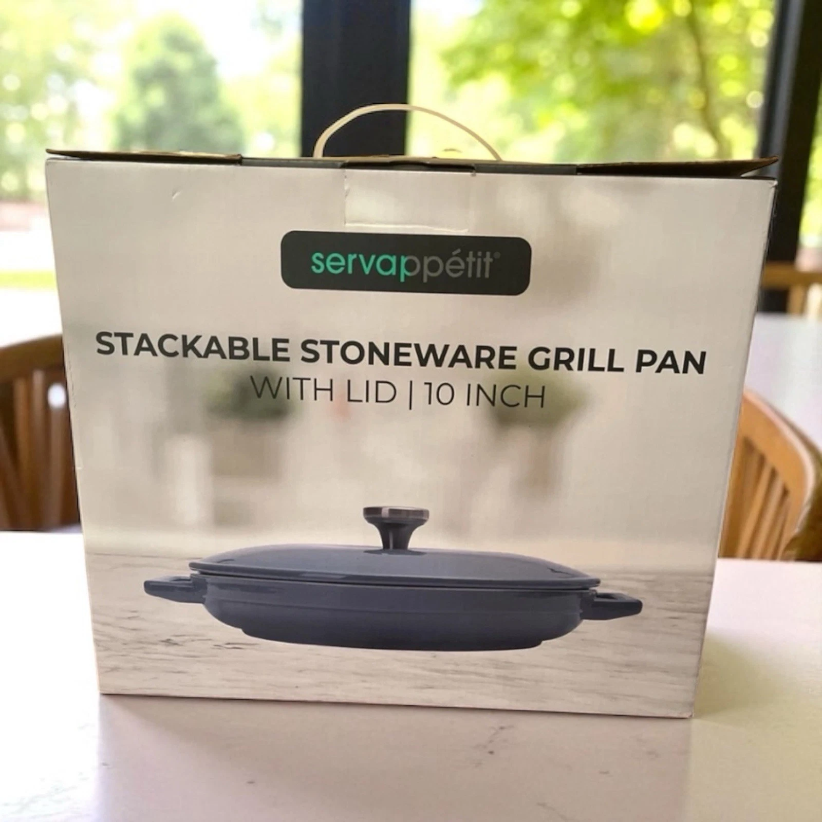 Servppetit Stackable Stoneware Grill Pan With Lid Blue
