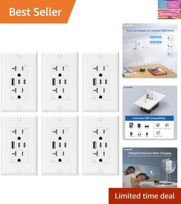 USB Outlets, 20 Amp Wall Outlet with 3 USB Ports, Dual USB C Ports Outlets, T...