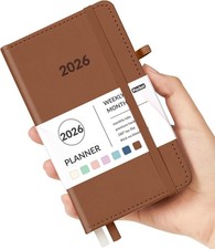 2026 Pocket Planner Brown Weekly  Monthly with Tabs 3.5" x 6" Purse Size