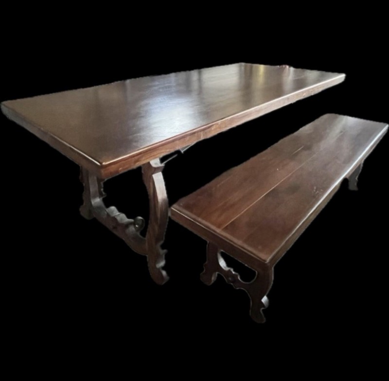 Antique Style Spanish Renaissance Revival Mediterranean Refectory Table Set