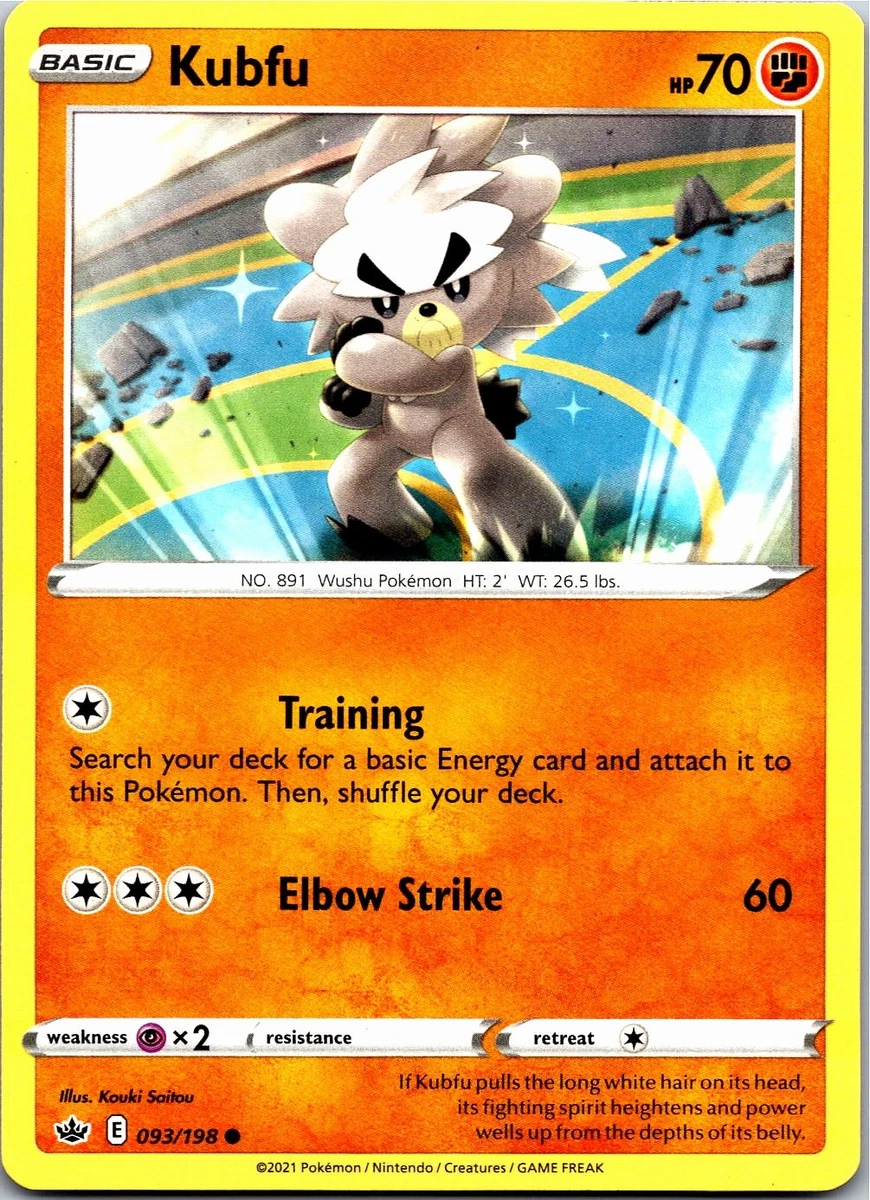 kubfu pokemon cards Rapid Strike Urshifu 044/198 & Single Strike Urshifu 108/198 - Chilling Reign Fighting Colorless Training Search your deck for a basic Energy card and attach it to this Pokmon Kubfu Pokmon TCG Cards for