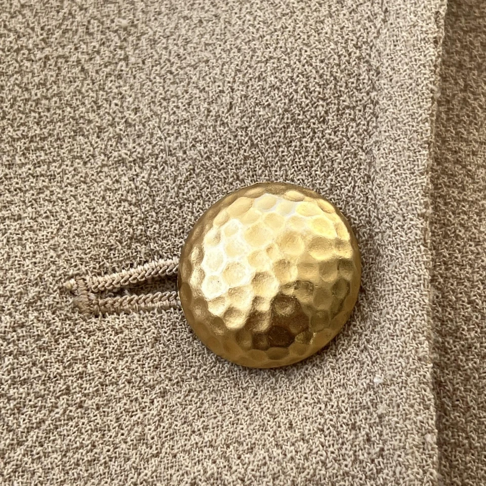 Blazer St John Mujer 2 Beige Lana Dorado Botón Camel Años 90 Carrera Chaqueta Bolsillos Foto 3 de 4