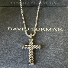 David Yurman Sterling Silver Chevron Cross Pendant & Chain 60cm